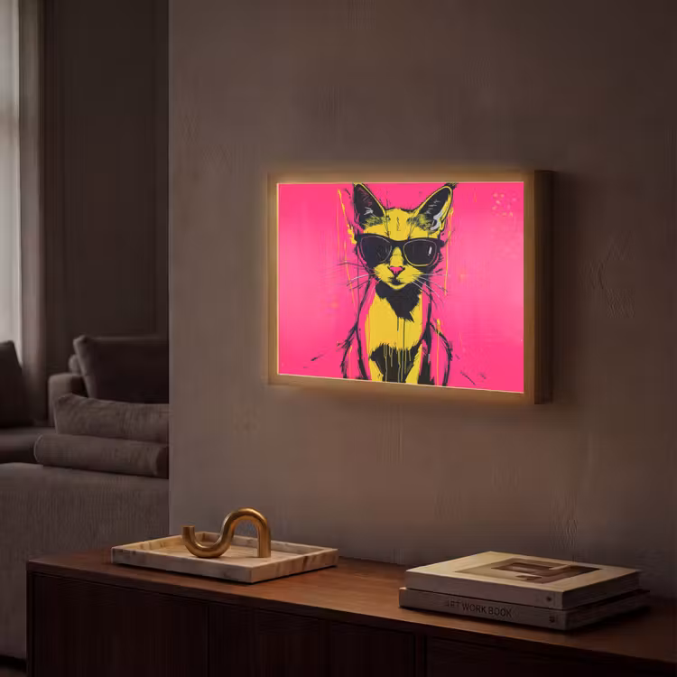 Lightbox - Wandlamp - Kat - Art - Zonnebril - Roze — 2