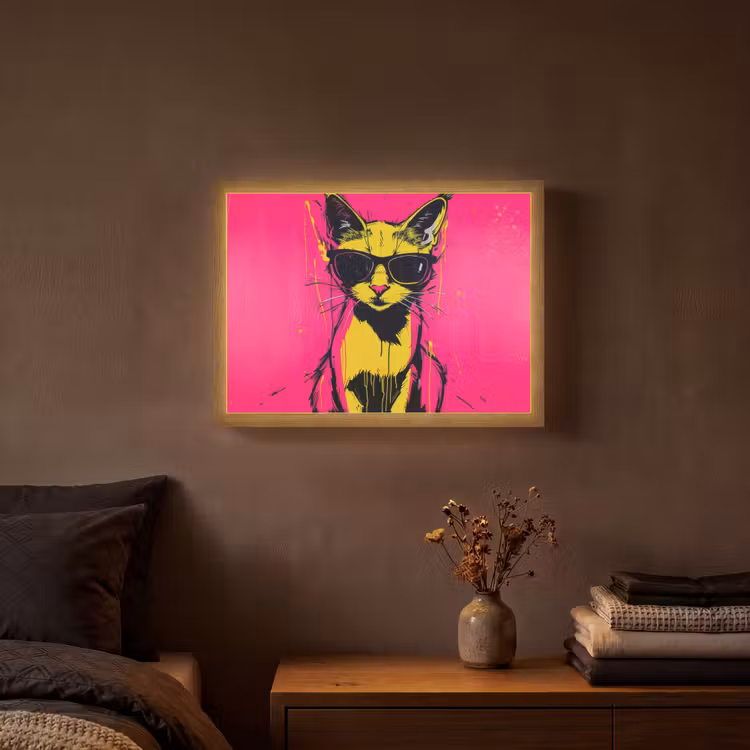Lightbox - Wandlamp - Kat - Art - Zonnebril - Roze — 3