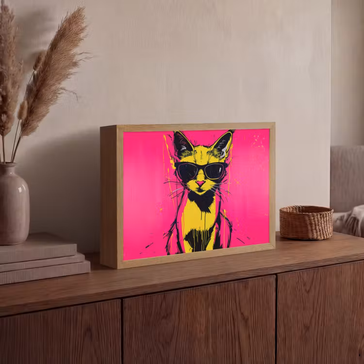 Lightbox - Wandlamp - Kat - Art - Zonnebril - Roze — 4