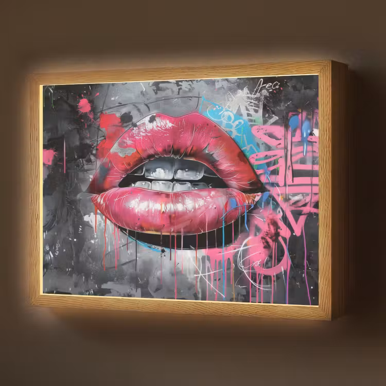 Lightbox - Wandlamp - Lippen - Felroze - Graffiti - Verfstrepen — 1