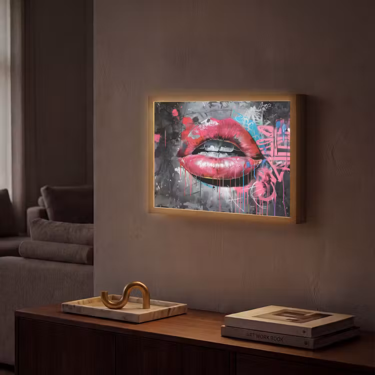 Lightbox - Wandlamp - Lippen - Felroze - Graffiti - Verfstrepen — 2