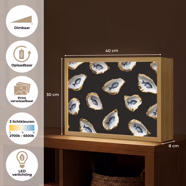 Lightbox - Wandlamp - Oesters - Vissen - Blauw - Goud — 10