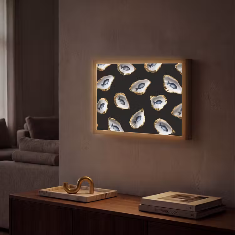 Lightbox - Wandlamp - Oesters - Vissen - Blauw - Goud — 2