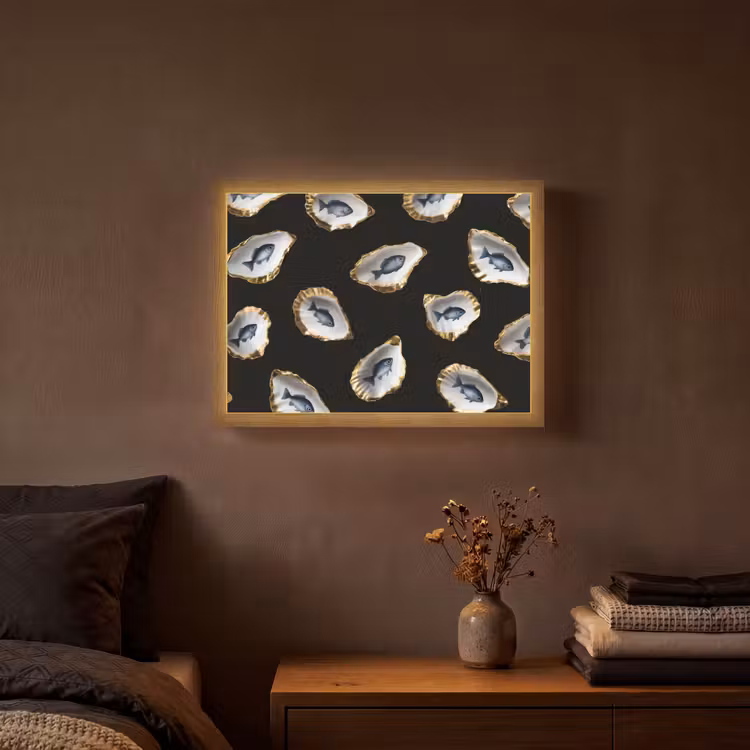 Lightbox - Wandlamp - Oesters - Vissen - Blauw - Goud — 3