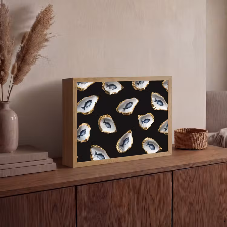 Lightbox - Wandlamp - Oesters - Vissen - Blauw - Goud — 4