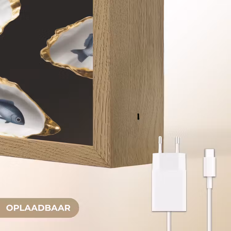 Lightbox - Wandlamp - Oesters - Vissen - Blauw - Goud — 7