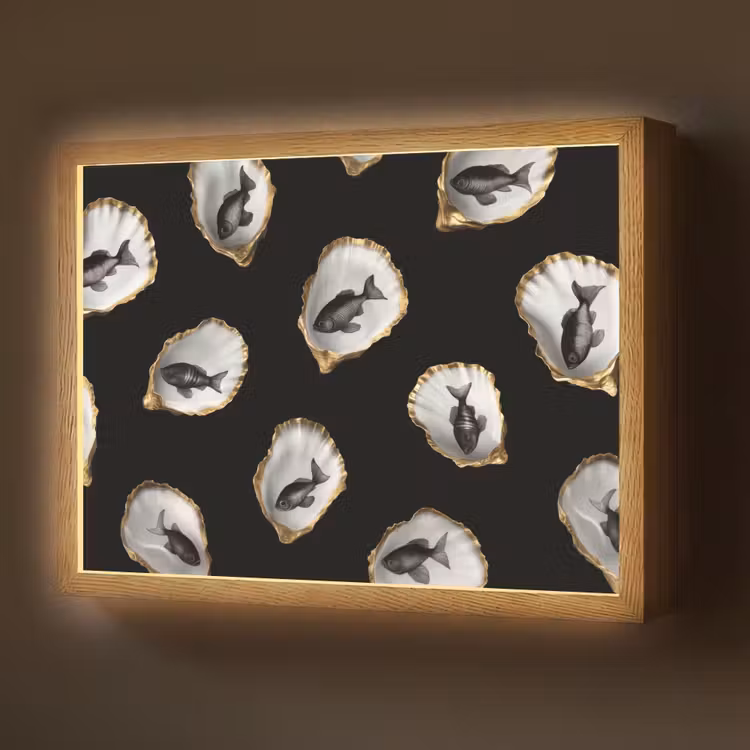 Lightbox - Wandlamp - Oesters - Zwart - Vissen - Goud — 1