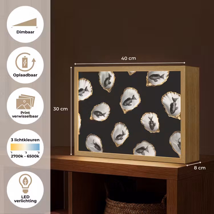 Lightbox - Wandlamp - Oesters - Zwart - Vissen - Goud — 10