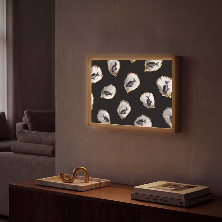 Lightbox - Wandlamp - Oesters - Zwart - Vissen - Goud — 2