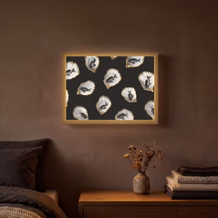 Lightbox - Wandlamp - Oesters - Zwart - Vissen - Goud — 3