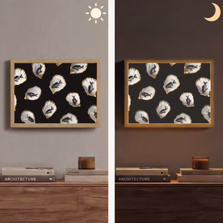 Lightbox - Wandlamp - Oesters - Zwart - Vissen - Goud — 6