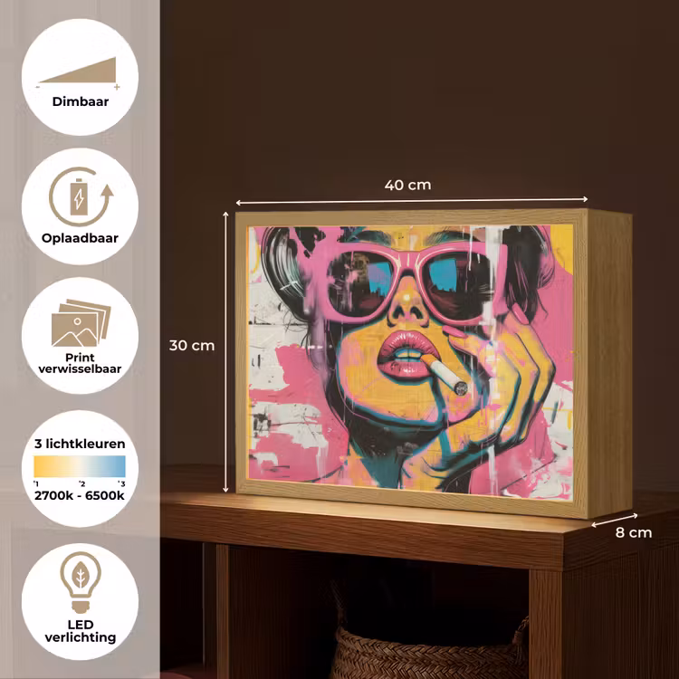 Lightbox - Wandlamp - Portret - Vrouw - Abstract - Zonnebril — 10