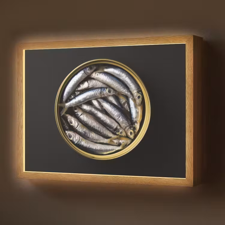 Lightbox - Wandlamp - Sardines - Vissen - Rond - Zwart — 1