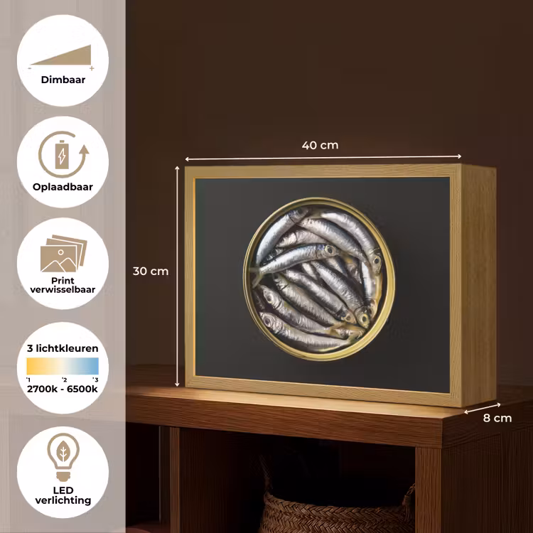Lightbox - Wandlamp - Sardines - Vissen - Rond - Zwart — 10