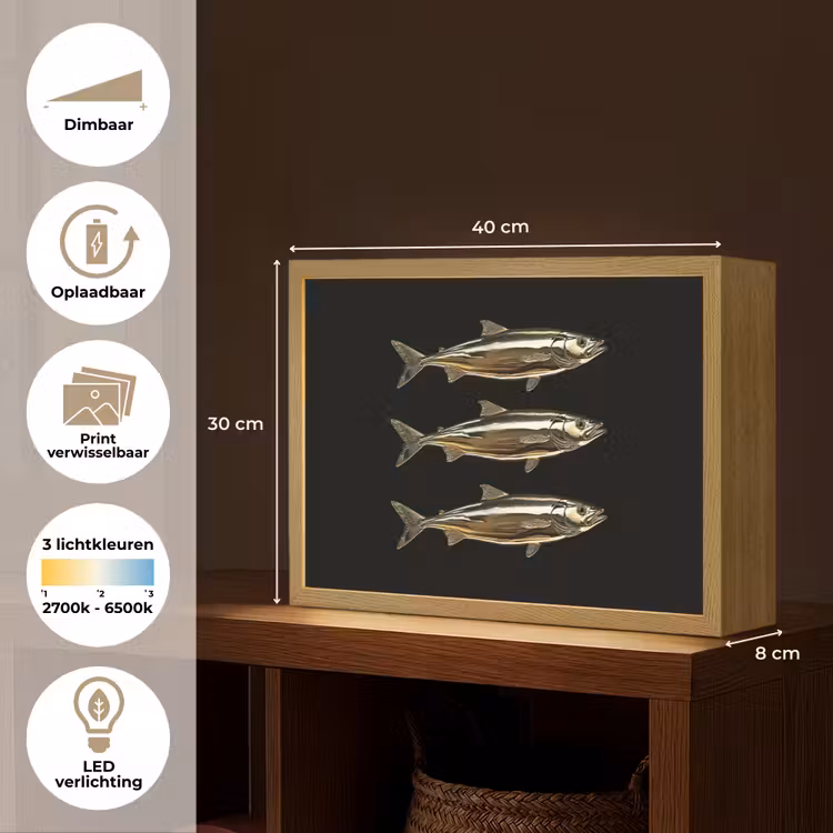 Lightbox - Wandlamp - Vissen - Goud - Zwart — 10