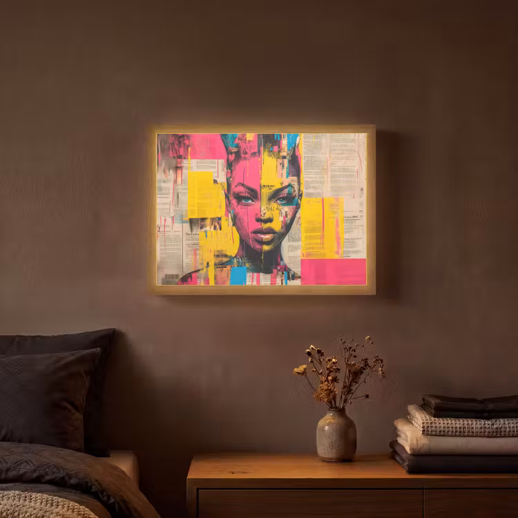 Lightbox - Wandlamp - Vrouwengezicht - Krantenpapier - Abstract - Roze — 3