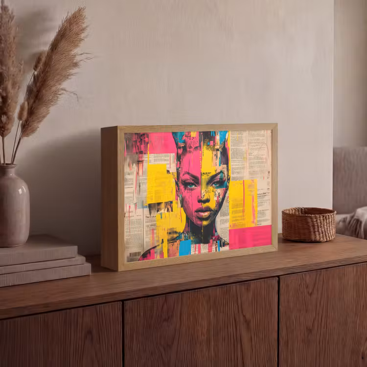 Lightbox - Wandlamp - Vrouwengezicht - Krantenpapier - Abstract - Roze — 4