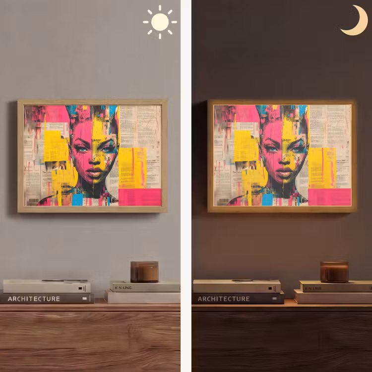 Lightbox - Wandlamp - Vrouwengezicht - Krantenpapier - Abstract - Roze — 6