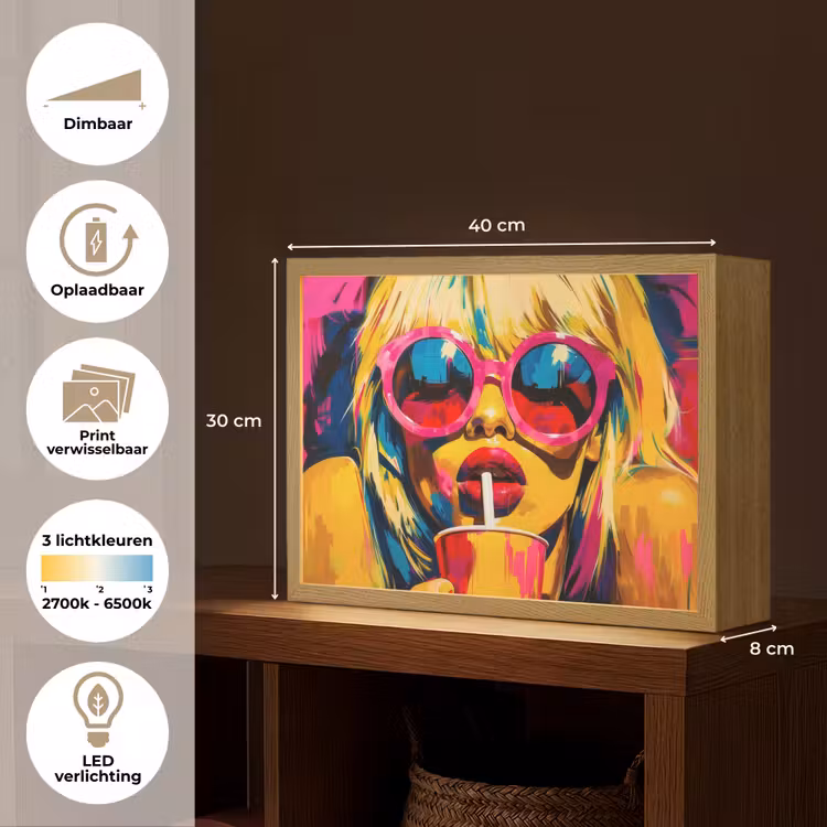 Lightbox - Wandlamp - Zonnebril - Roze - Vrouw - Rietje — 10