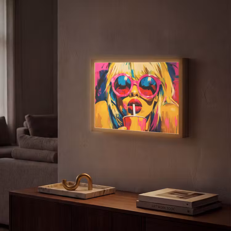 Lightbox - Wandlamp - Zonnebril - Roze - Vrouw - Rietje — 2