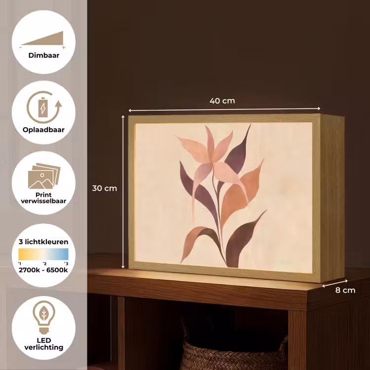 Lightbox - Wandlamp - Minimalistisch - Bloem - Bladeren - Beige — 10