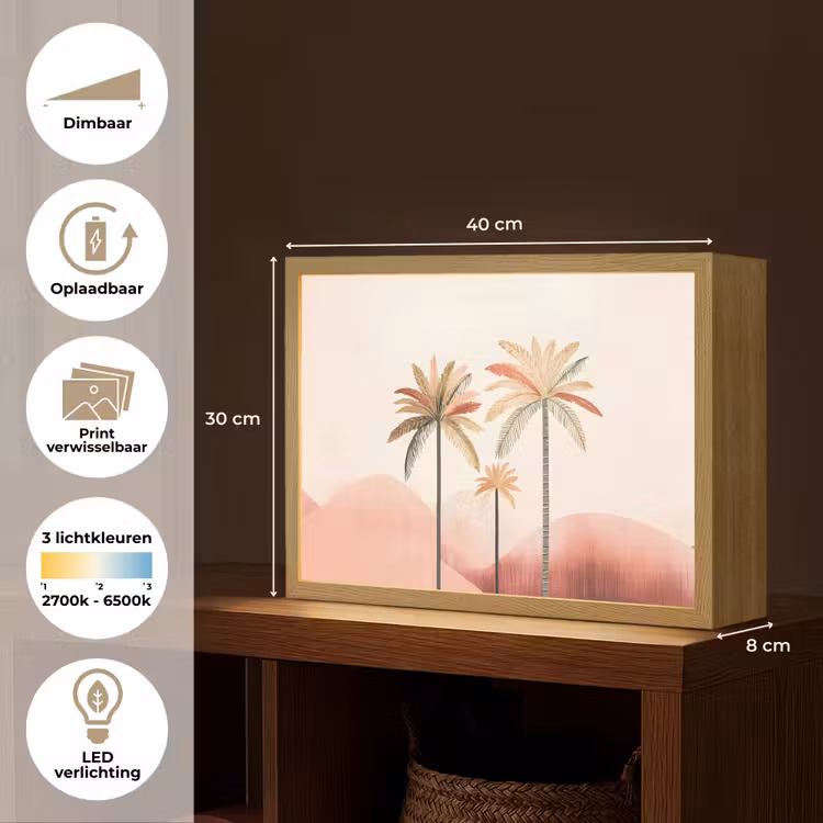 Lightbox - Wandlamp - Palmbomen - Heuvels - Minimalistisch - Zachtroze — 10