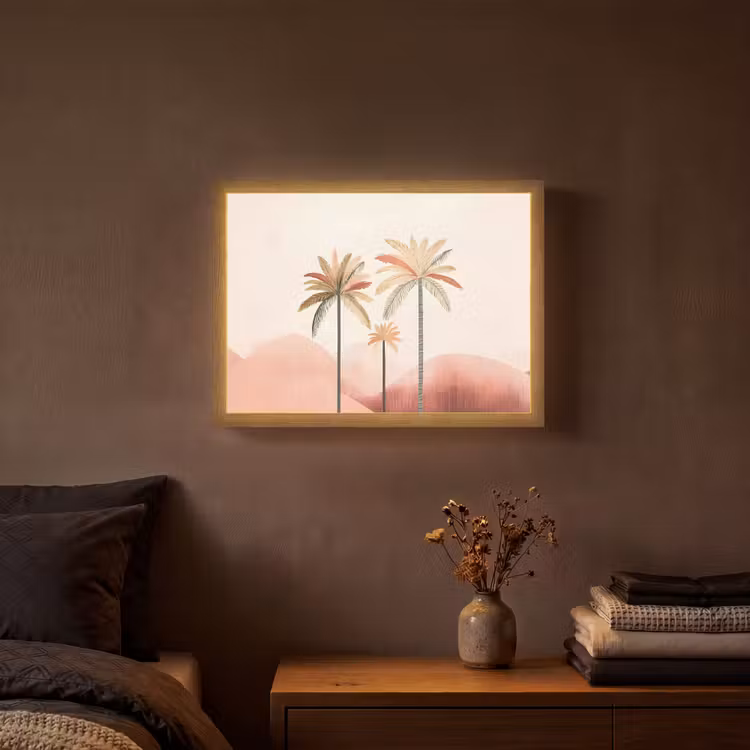 Lightbox - Wandlamp - Palmbomen - Heuvels - Minimalistisch - Zachtroze — 3