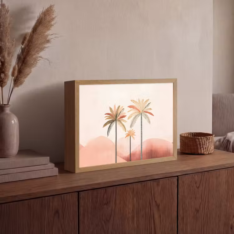 Lightbox - Wandlamp - Palmbomen - Heuvels - Minimalistisch - Zachtroze — 4