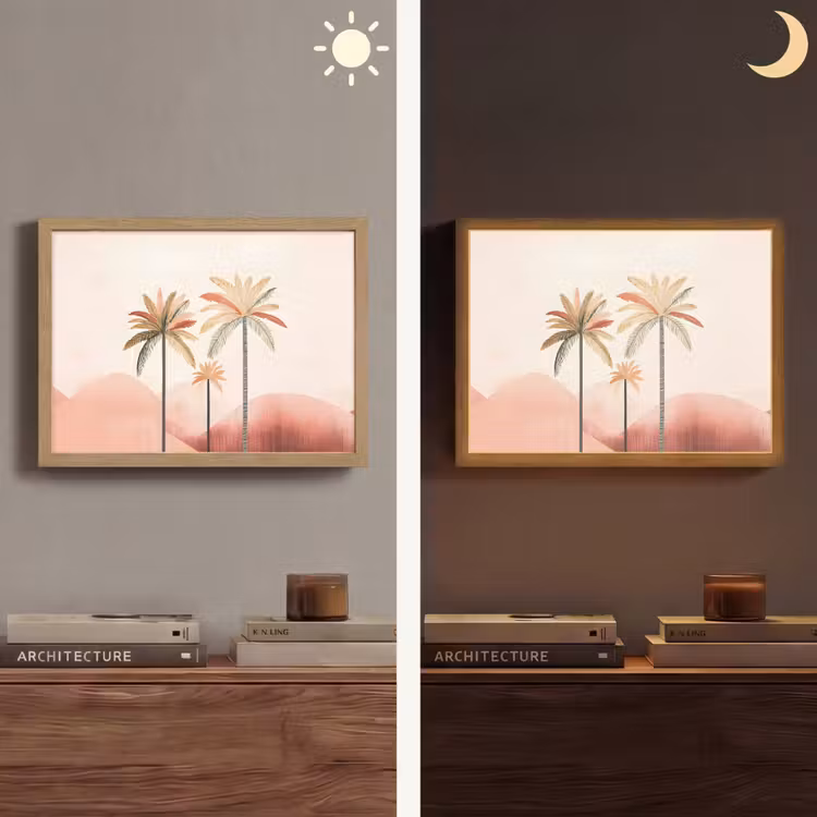 Lightbox - Wandlamp - Palmbomen - Heuvels - Minimalistisch - Zachtroze — 6