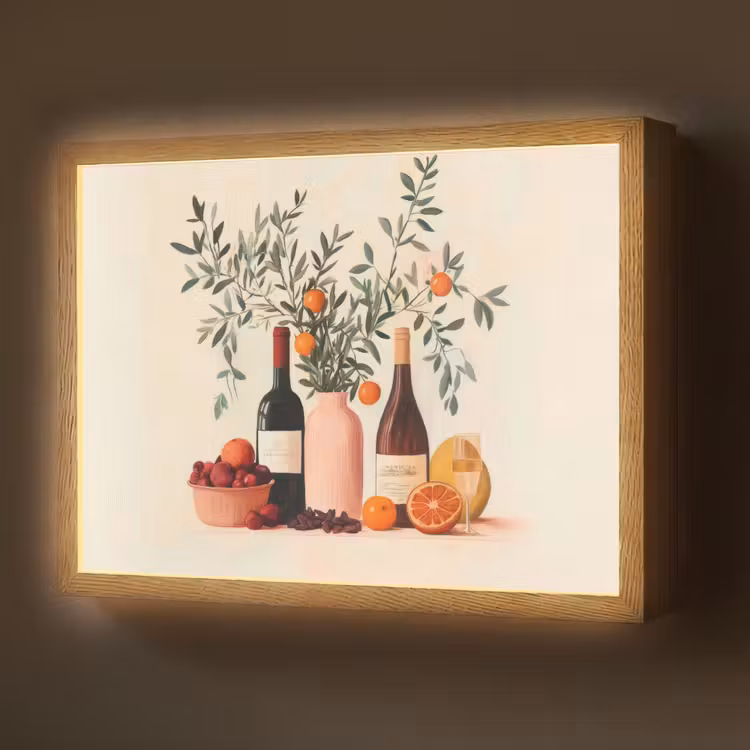 Lightbox - Wandlamp - Wijnflessen - Takken - Sinaasappels — 1