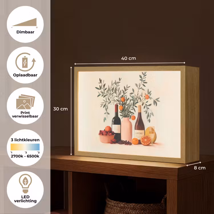 Lightbox - Wandlamp - Wijnflessen - Takken - Sinaasappels — 10