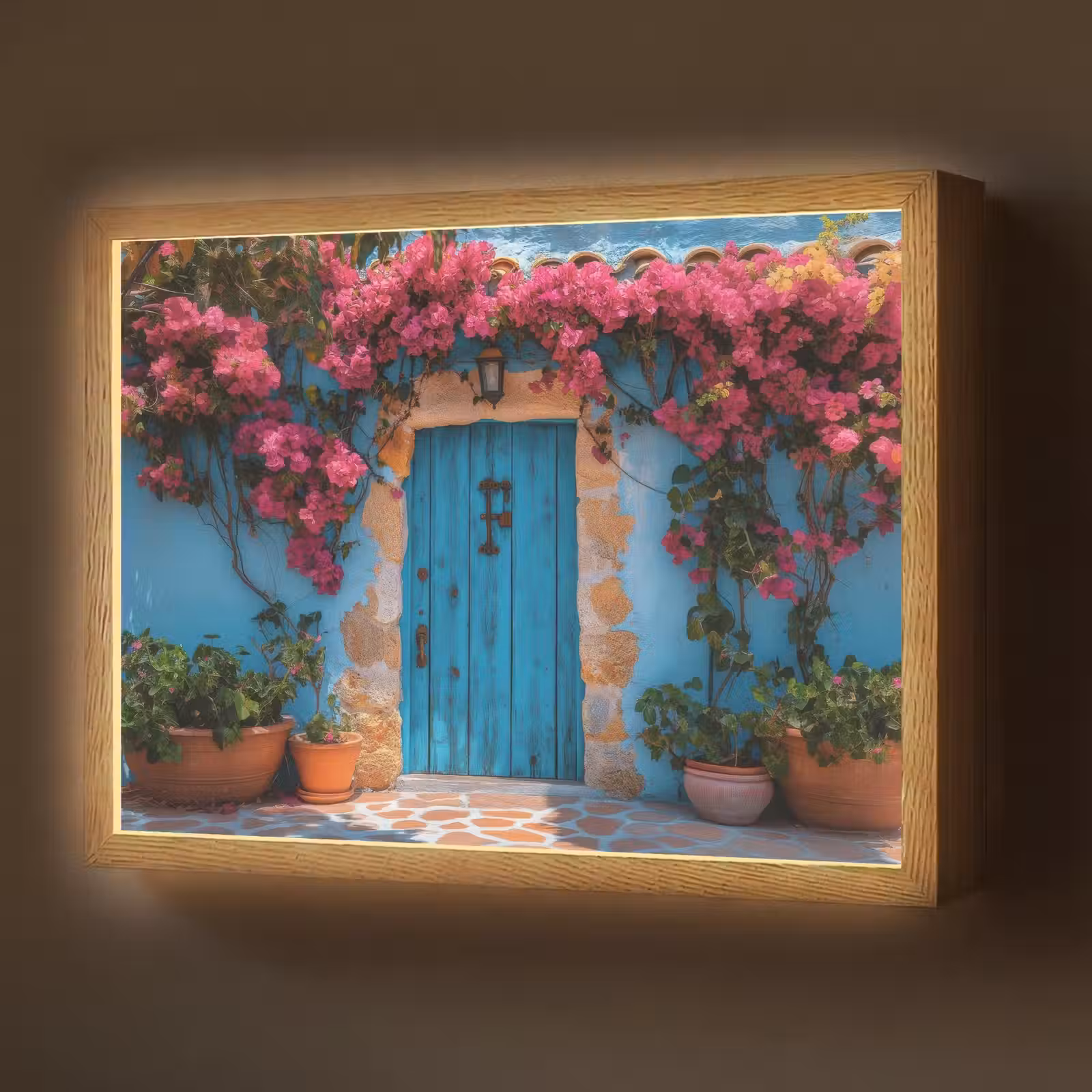 Lightbox - Wandlamp - Deur - Hout - Bloemen - Blauw — 1