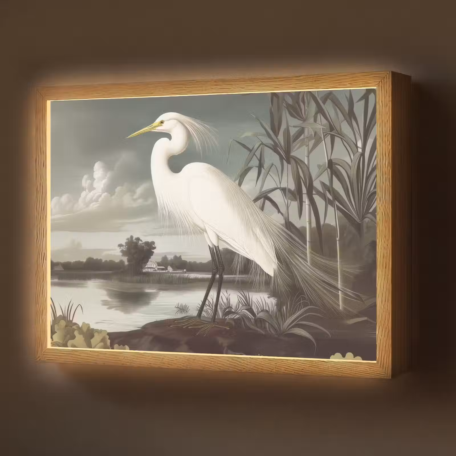 Lightbox - Wandlamp - Reiger - Planten - Wolken - Wit — 1
