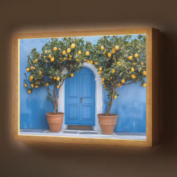Lightbox - Wandlamp - Citroenbomen - Geel - Deur - Potten — 1