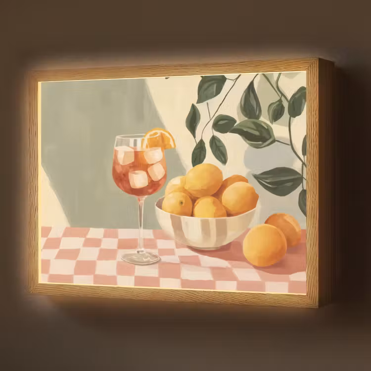 Lightbox - Wandlamp - Citroenen - Glas - Tafelkleed - Geblokt — 1