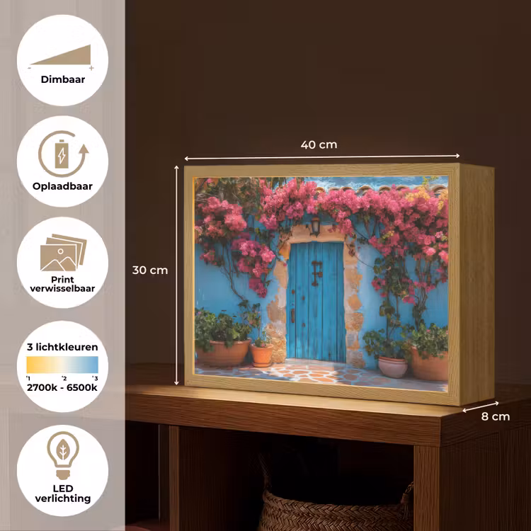 Lightbox - Wandlamp - Deur - Hout - Bloemen - Blauw — 10