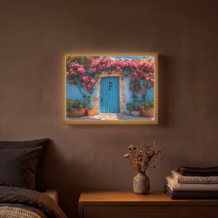 Lightbox - Wandlamp - Deur - Hout - Bloemen - Blauw — 3