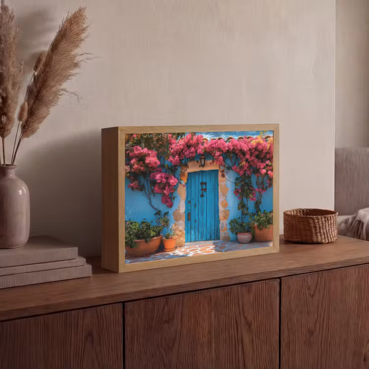 Lightbox - Wandlamp - Deur - Hout - Bloemen - Blauw — 4