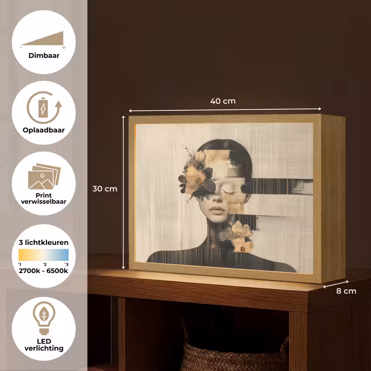 Lightbox - Wandlamp - Gezicht - Bloemen - Zwart - Vrouw — 10