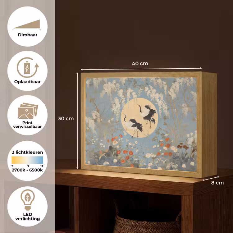 Lightbox - Wandlamp - Kraanvogels - Maan - Bloemen - Blauw — 10