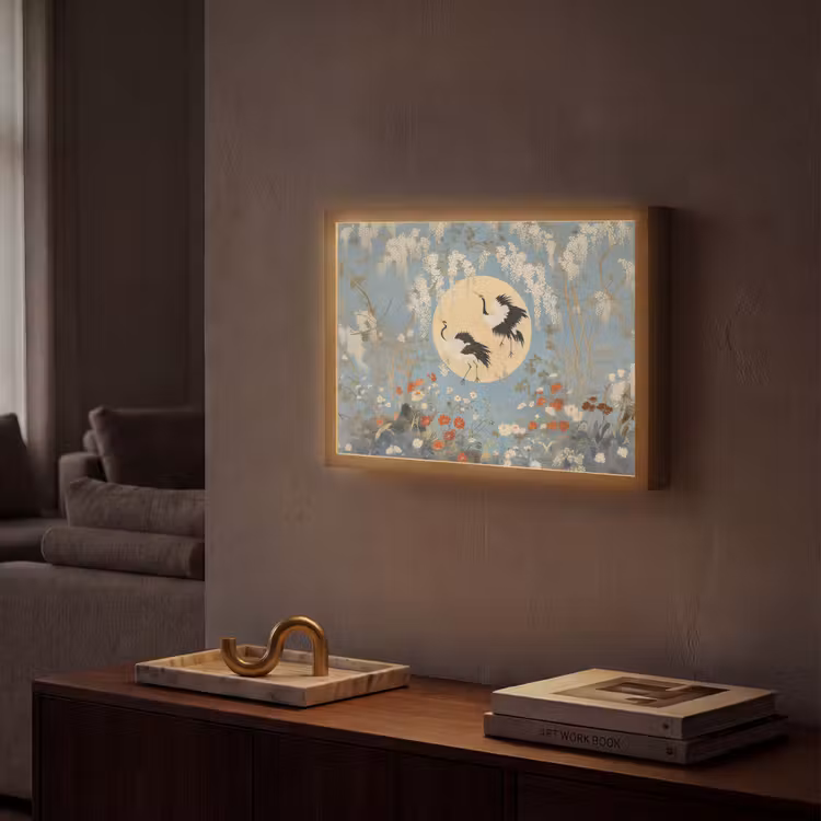 Lightbox - Wandlamp - Kraanvogels - Maan - Bloemen - Blauw — 2