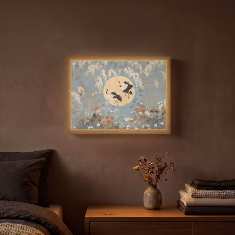 Lightbox - Wandlamp - Kraanvogels - Maan - Bloemen - Blauw — 3