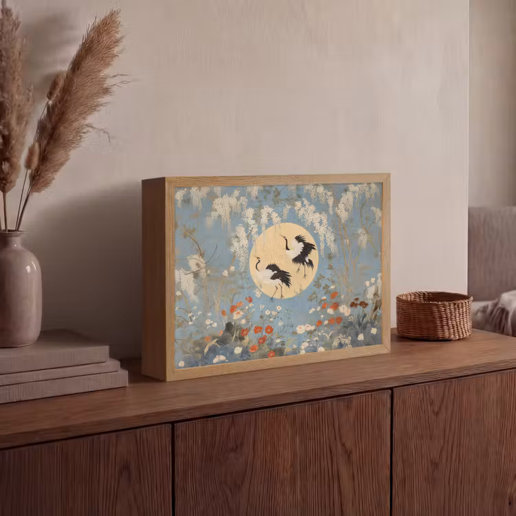 Lightbox - Wandlamp - Kraanvogels - Maan - Bloemen - Blauw — 4