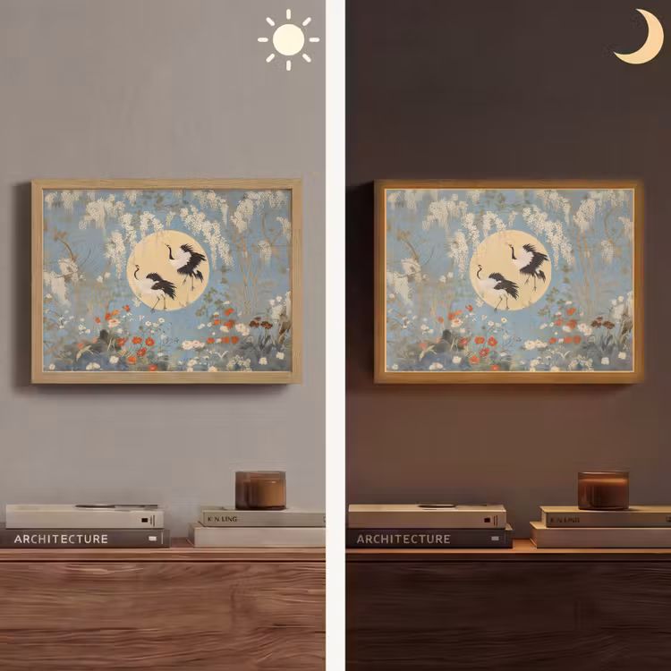 Lightbox - Wandlamp - Kraanvogels - Maan - Bloemen - Blauw — 6