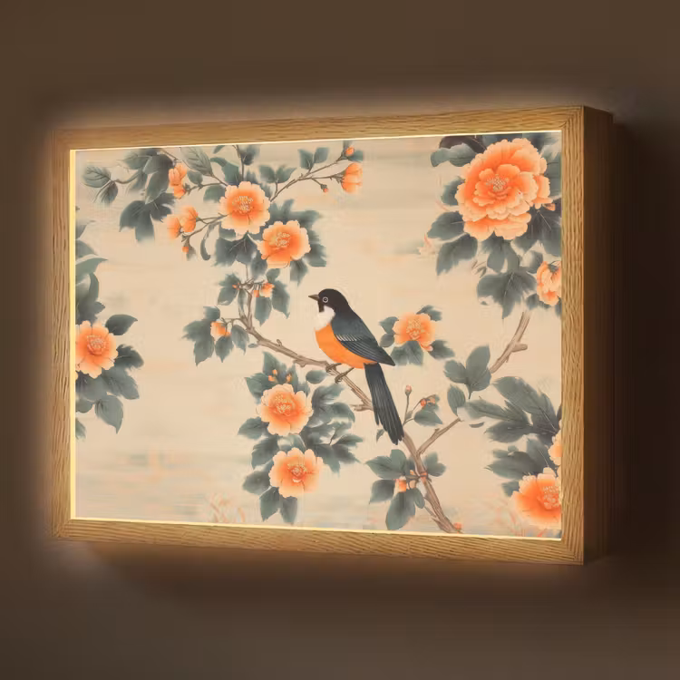Lightbox - Wandlamp - Vogel - Tak - Bloemen - Oranje — 1