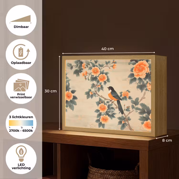 Lightbox - Wandlamp - Vogel - Tak - Bloemen - Oranje — 10