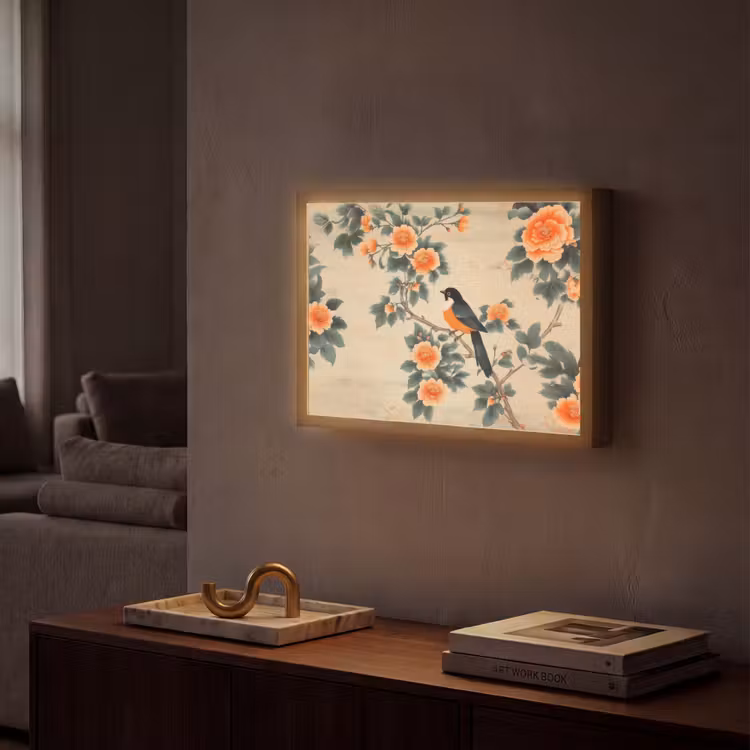Lightbox - Wandlamp - Vogel - Tak - Bloemen - Oranje — 2