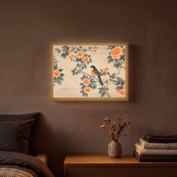 Lightbox - Wandlamp - Vogel - Tak - Bloemen - Oranje — 3