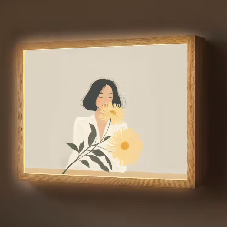 Lightbox - Wandlamp - Vrouw - Bloem - Geel - Minimalistisch — 1