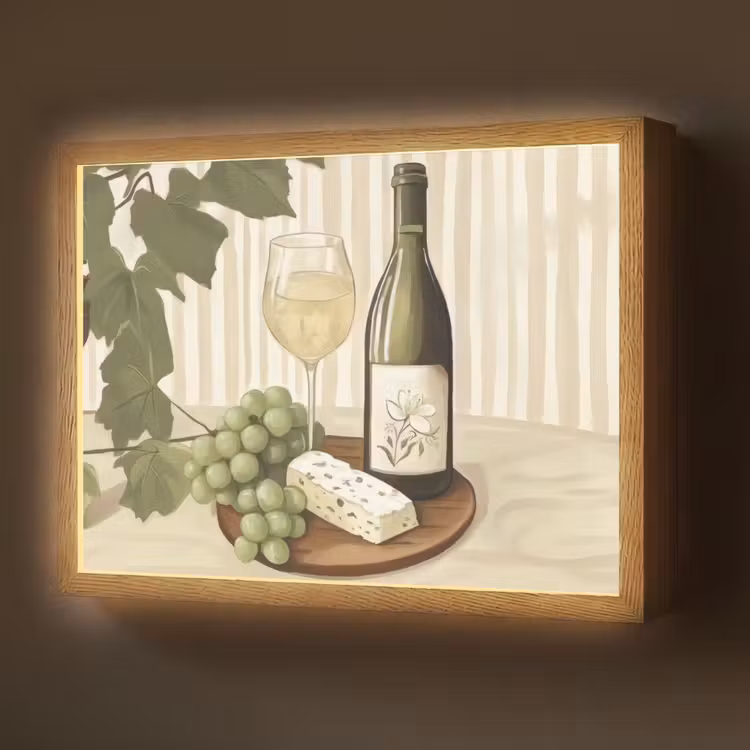 Lightbox - Wandlamp - Wijn - Druiven - Kaas - Bladeren — 1